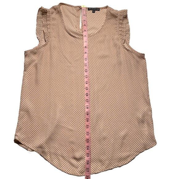 Adrianna Papell Sleeveless Polka Dot Blouse Medium Tan Black Ruffle Work Top - Picture 10 of 12